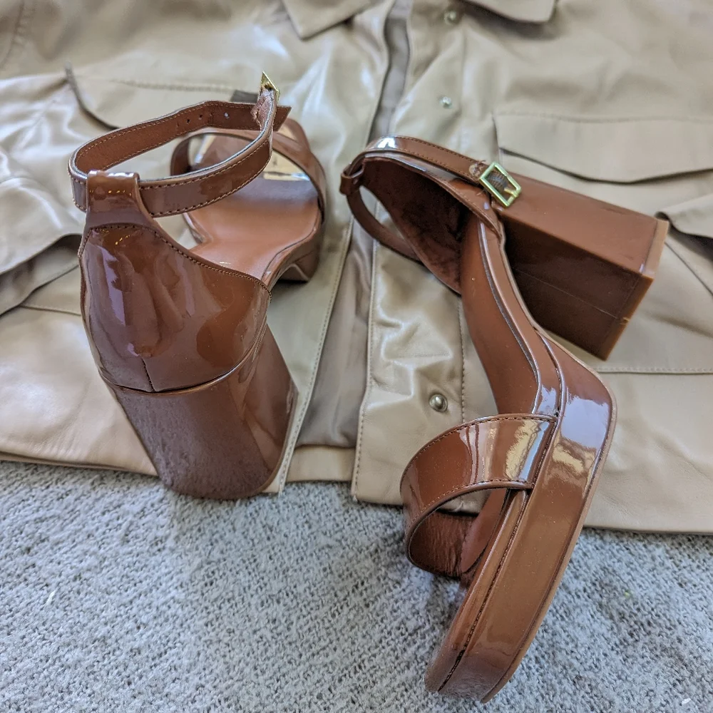 Madden Girl Francesca's Collections Brown Patent Block Heel Sandals